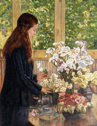 فتاة صغيرة مع مزهريات زهور بواسطة Théo van Rysselberghe