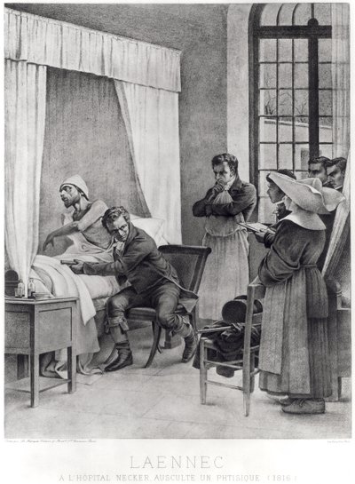 رينيه ثيوفيل Hyacinthe Laennec (1781-1826) يستمع إلى صدر رجل مع استهلاك ، 1816 بواسطة ثيوبالد شارتران
