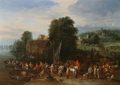 المسافرون على متن العبارة (زيت على لوح) بواسطة Theobald Michau