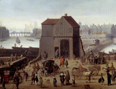 الرصيف والجسر في Tournelle Detail. القبور والمارة على الأرصفة. لوحة منسوبة إلى تيودور ماثام (1606-1676) 1646 باريس ، متحف كارنافالي بواسطة ثيودور (Attr. To) ماثام