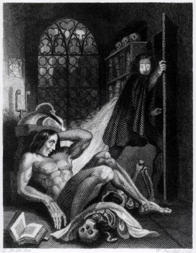 رسم توضيحي من فيلم "Frankenstein" لماري شيلي (1797-1851) بواسطة ثيودور م. فون هولست
