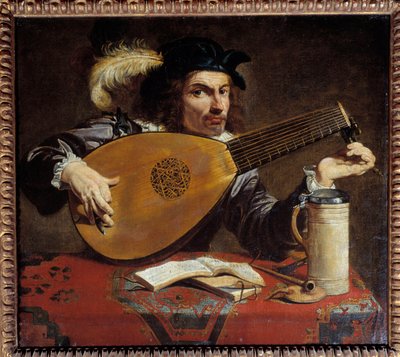 رجل يضبط عوده. اللوحة بواسطة ثيودور رومبوتس (1597 - 1637) ت. Flam. بواسطة روايات ثيودور