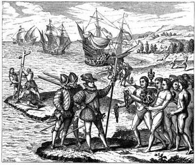كريستوفر كولومبوس (1451-1506) مستكشف جنوى ، اكتشف أمريكا - 12 مايو 1492. من نقش لثيودور دي بري 1590. بواسطة ثيودور دي بري