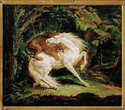 Cheval attaque par un lion - حصان يهاجمه أسد، بعد نقش لوري ولوحة لجورج ستابس ... بواسطة ثيودور جيريكولت