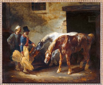 حصانان بريديان أمام باب الإسطبل - حصانان بريديان أمام باب الإسطبل. صالون دوواي ... بواسطة ثيودور جيريكولت