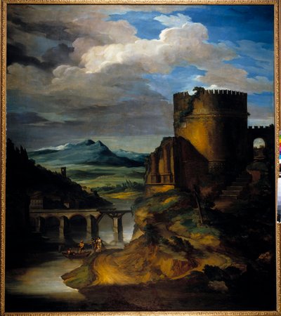 منظر طبيعي رائع لإيطاليا منظر من الأطلال والبرج والجسر ، بقلم ثيودور جيريكولت (1791-1824) من القرن التاسع عشر بواسطة ثيودور جيريكولت