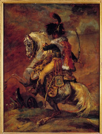 ضابط الصيادين على ظهور الخيل في الحرس الإمبراطوري المسؤول اللوحة بواسطة ثيودور جيريكولت (1791-1824) شمس القرن التاسع عشر. 0،52x0،4 م باريس ، متحف اللوفر بواسطة ثيودور جيريكولت