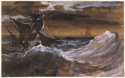 المراكب الشراعية في بحر هائج ، c1818-9 (فرشاة وغسل بني ، ألوان مائية فوق الطباشير السوداء) بواسطة ثيودور جيريكولت