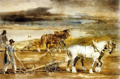 مشهد حرث في إنجلترا، 1820 تقريباً (لوحة مائية) بواسطة ثيودور جيريكولت