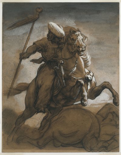 الفارس التركي في القتال ، حوالي 1818 (غسيل بني ، معزز بالغواش على الورق) بواسطة ثيودور جيريكولت