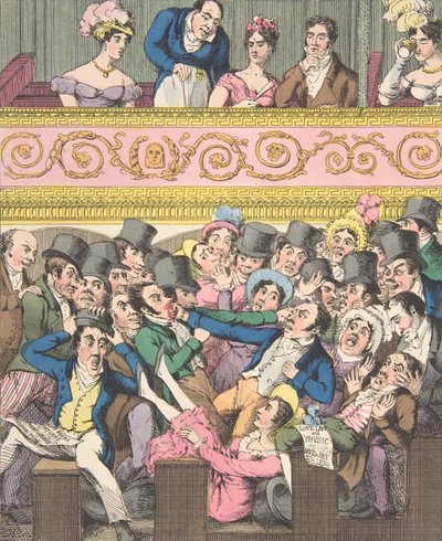 الملذات المسرحية ، اللوحة 2: التنافس على مقعد ، كاليفورنيا. 1835. بواسطة ثيودور لين