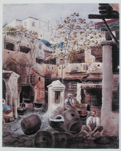 A Dyeworks ، شارع ديوان ، الجزائر العاصمة. حوالي 1835 (ألوان مائية على ورق) بواسطة ثيودور ليبلانك