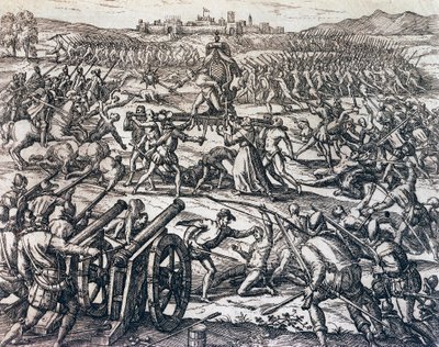 قوات فرانسيسكو بيزارو (حوالي 1475-1541) تستولي على إمبراطور الإنكا أتاهوالبا خلال معركة كاخاماركا ، 16 نوفمبر بواسطة تيودور دي بري