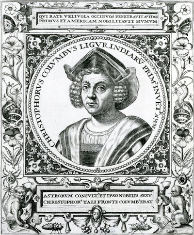 صورة لكريستوفر كولومبوس (1451-1506) من "السرد والتاريخ النقدي لأمريكا" ، حرره جاستن وينسور ، لندن ، 1886 بواسطة تيودور دي بري