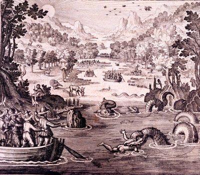 السير والتر رالي: اكتشاف إمبراطورية غيانا الكبيرة والغنية والجميلة ، من "Newe Weld un Americanische Historien" ، بقلم يوهان لودفيج جوتفريد ، 1631 بواسطة تيودور دي بري