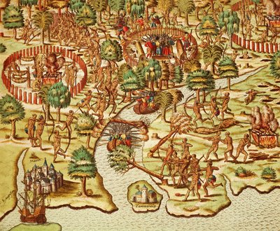 تقنيات الحصار والهجوم ، نقش لثيودور دي بري (1528-1598) ، من Americae tertia pars بواسطة تيودور دي بري