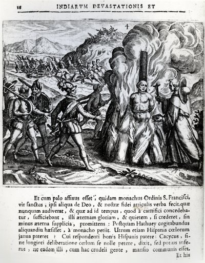 حرق هاتوي من قبل الإسبان في يارا ، كوبا ، في 2 فبراير 1512 ، 1664 بواسطة تيودور دي بري