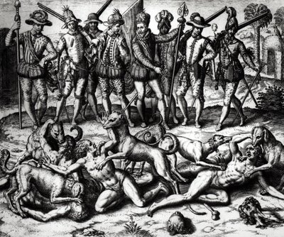تهاجم كلاب فاسكو نونيز دي بالبوا (1475-1571) الهنود بواسطة تيودور دي بري