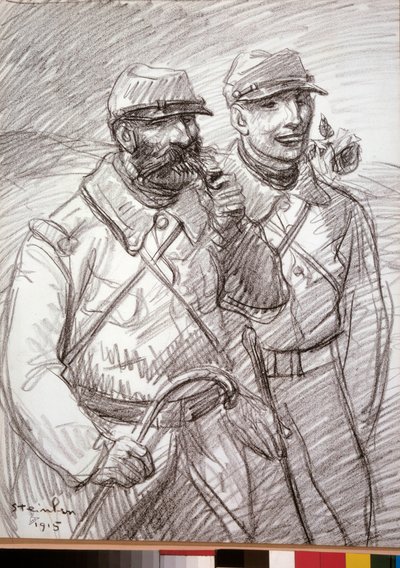الحرب العالمية الأولى: "المشعر عام 1915" جنود فرنسيون. رسم ثيوفيل الكسندر شتاينلين (1859-1923) بواسطة ثيوفيل الكسندر شتاينلين