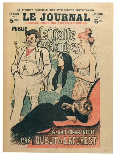 quot;La Traite des Blanchesquot;، بقلم جان لويس دوبوت دو لافوريست (1853-1902)، غلاف quot;لو جورنالquot;، نهاية القرن التاسع عشر (ليثو ملون) بواسطة ثيوفيل الكسندر شتاينلين