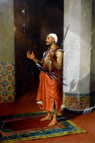 حارس تركي يصلي ، أواخر القرن التاسع عشر وأوائل القرن العشرين (زيت على قماش) بواسطة ثيوفيل ماري فرانسوا ليبيرت