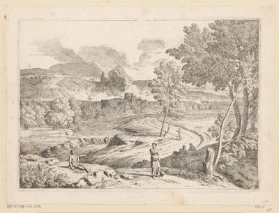منظر أركادي مع شخصيات على طول مسار على مجرى مائي Suite de Paysages (عنوان السلسلة) بواسطة جان فرانسوا ميليت (الثاني)