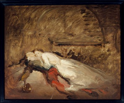 Les lovers Romeo et Juliet Illustration of the piece of the same name by William Shakespeare (1564-1616) representing the death of lovers in scene 3 of act V. Esquisse de Theodore Chasseriau (1819-1856) Sun. 0,50 x 0,61 m Paris. Louvre Museum بواسطة تيودور شاسريو