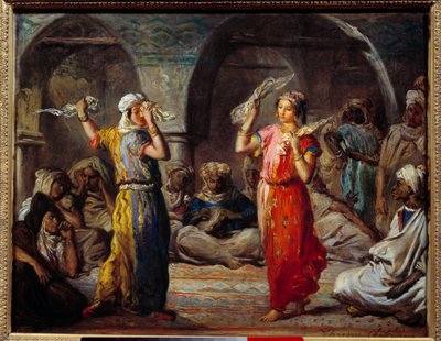 الاستشراق: "" رقصة الأنسجة: الراقصات المغاربة "" لوحة لثيودور شاسيرو (1819-1856) القرن التاسع عشر. 0،32 × 0،4 م بواسطة تيودور شاسريو