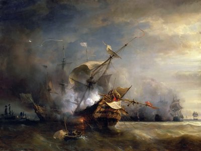 المعركة البحرية بالقرب من ليزارد بوينت ، كورنوال في 21 أكتوبر 1707 بواسطة جان أنطوان ثيودور جودين
