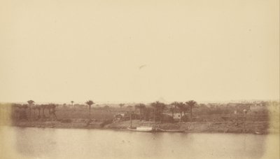 ضفاف النيل مع أشجار النخيل والقارب بواسطة Théodule Devéria