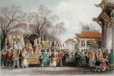 حفل "لقاء الربيع" حوالي عام 1850 (حجر ملون) بواسطة توماس (بعد) ألوم