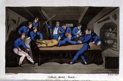 Cobbed - شاهد! يشاهد! لوحة من "مغامرات جوني نيوكوم في البحرية" لجون ميتفورد (1782-1831) نقشها و. ريد بواسطة توماس (بعد) رولاندسون