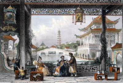"Pavilion and Gardens of a Mandarin near Peking" ، الصين ، ١٨٤٣ بواسطة توماس ألوم