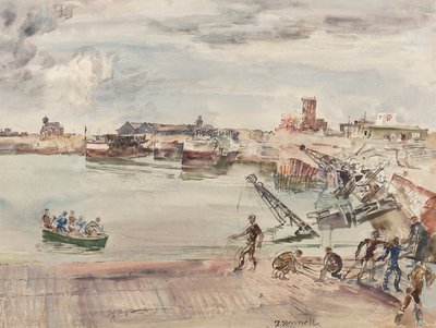 Docks ex entrepots (sic) du Port du Calais Bassin Ouest، 1944 (قلم رصاص وقلم وحبر وفرشاة ومرحاض على ورق) بواسطة توماس باركلي هينيل