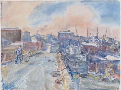 ريكيافيك من الرصيف الرئيسي ، Frosty Morning ، أيسلندا ، حوالي عام 1930 (ألوان مائية وقلم رصاص على ورق) بواسطة توماس باركلي هينيل