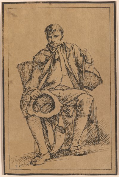 أربعون انطباعًا ليثوغرافيًا من رسومات المناظر الطبيعية التي رسمها توماس باركر ، مُختارة من دراساته عن الأشكال الريفية بعد الطبيعة: [رجل جالس مع سلال يحمل قبعة وعصا بواسطة توماس باركر