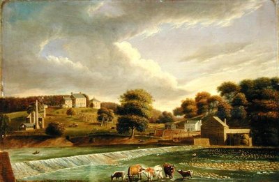 مزرعة ميل جروف ، بيركيومان كريك ، فيلادلفيا ، حوالي عام 1820 (زيت على لوح) بواسطة توماس بيرش