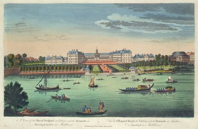 منظر للمستشفى الملكي في تشيلسي وروتوندا في حدائق رانيلاي ، حانة. بقلم روبرت ساير 1751 بواسطة توماس باولز