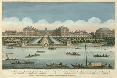 منظر للمستشفى الملكي في تشيلسي وروتوندا في حدائق رانيلاي ، حانة. بقلم روبرت ساير 1751 بواسطة توماس باولز
