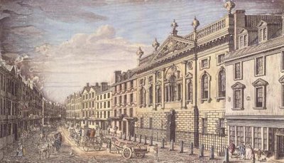 قاعة Ironmongers وشارع Fenchurch ، نقش ، بعد I. Donawell ، حوالي 1750 بواسطة توماس باولز