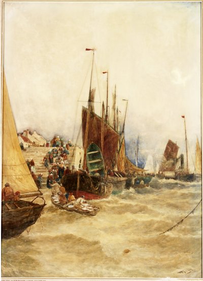 القارب الأول من صيد الأسماك ، بولوغ ، 1889 (ألوان مائية على ورق موضوعة على قماش) بواسطة توماس بوش هاردي