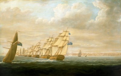 أسطول نيلسون لحصار الشاطئ في قادس، يوليو 1797، يوليو 1797، حوالي عام 1800 (زيت على قماش) بواسطة توماس باترسورث