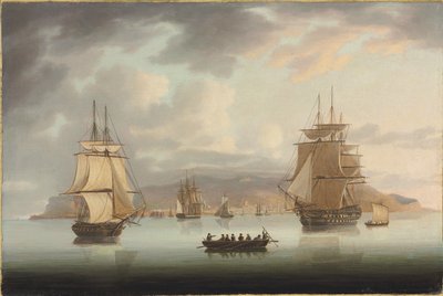 فونشال رودستيد ، HMS Blenheim مع السلوقي و Harrier Outward Bound ، 1805 بواسطة توماس بتروورث