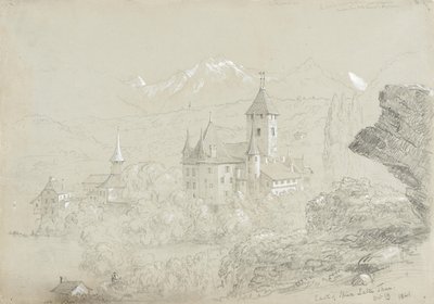 قلعة سبيز ، 1841 (قلم رصاص وغواش على ورق رمادي أخضر) بواسطة توماس كول