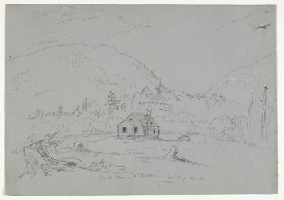 منزل في جبل الصحراء ، c.1844 (ارتفاع الجرافيت مع تلوين أبيض على ورق) بواسطة توماس كول