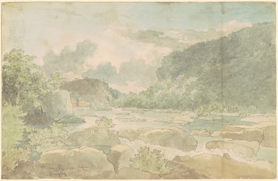 Harpers Ferry من الأسفل ، حوالي 1825-26 (قلم وحبر مع ألوان مائية على ورق) بواسطة توماس دوتي