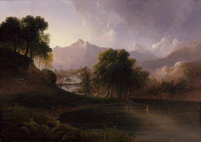 منظر طبيعي مع تيار وجبال ، 1833. بواسطة توماس دوتي