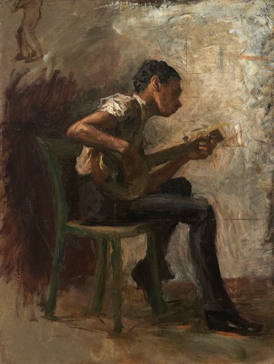 دراسة لرقص الفتى الأسود: The Banjo Player ، حوالي عام 1877 (زيت على قماش على ورق مقوى) بواسطة توماس إيكنز