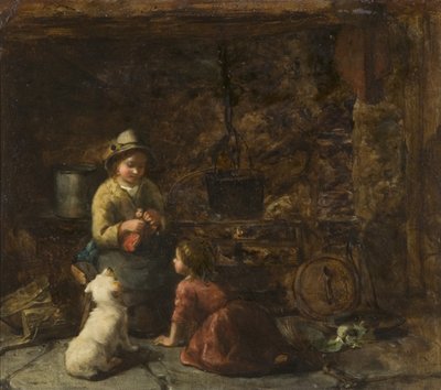 Cottage Interior with Two Children, c.1850 (oil on cardboard) بواسطة توماس فايد