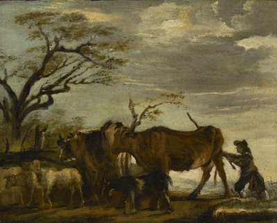 فلاح يقود الماشية والأغنام والماعز في المناظر الطبيعية ، ج 1785 بواسطة توماس غينزبورو